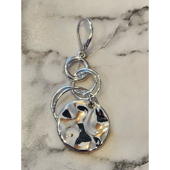 Dana Buchman Silver-Tone Dangle Earrings With Multi-Ring Design & Textured Disc - Picture 5 of 5